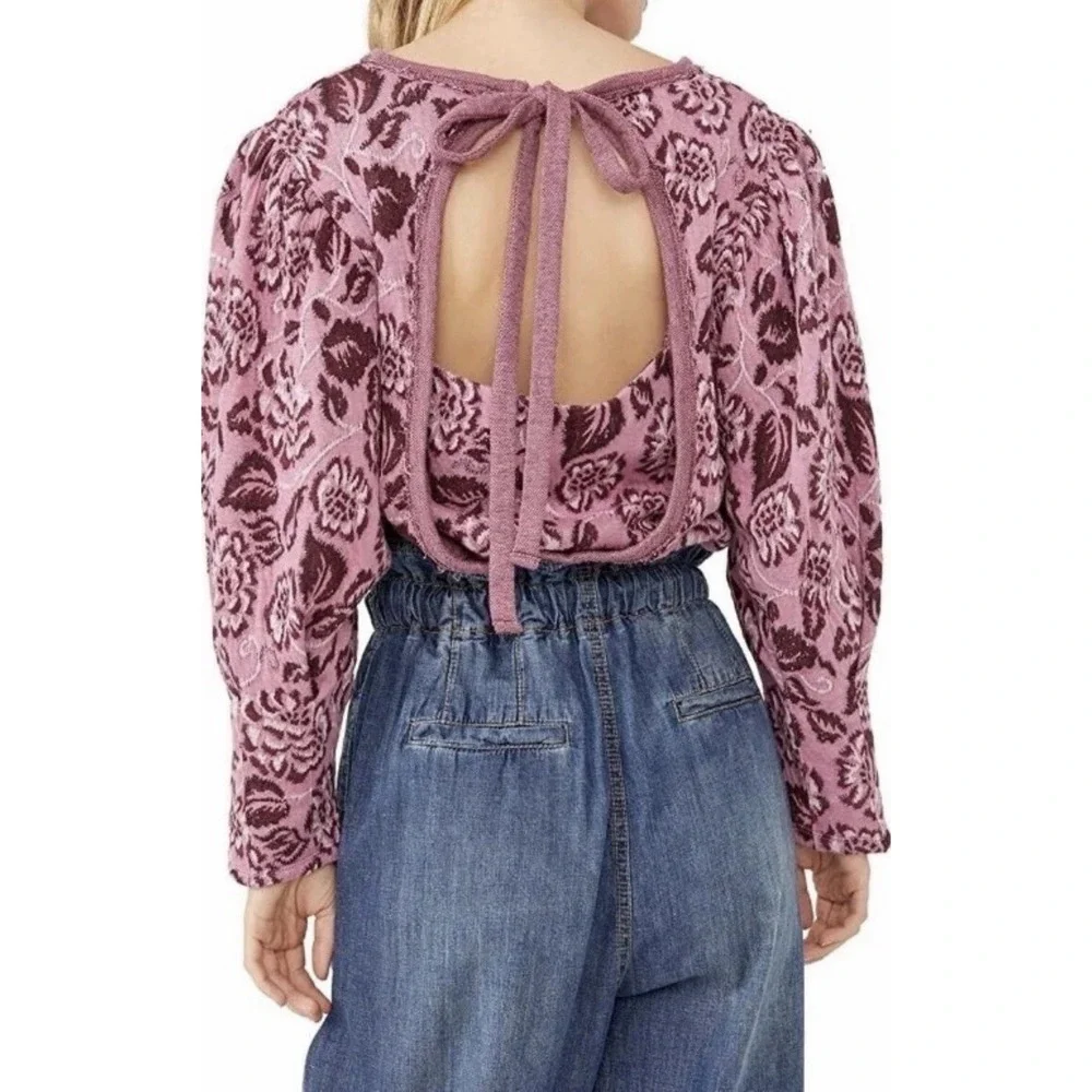 Free People FP Womens No Ordinary Top in Dusty Rose Combo Size L 3/4 Sleeve